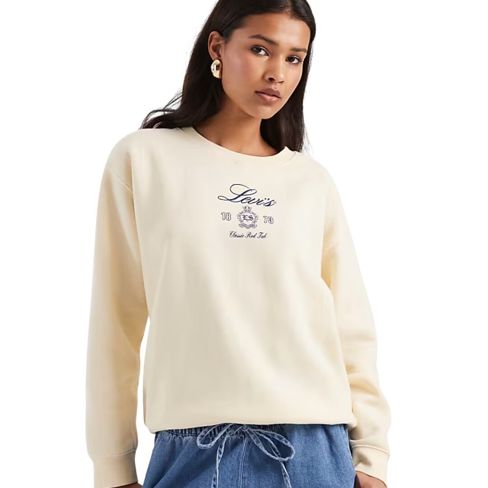 Levi's Women's Cream Embroidered Graphic Everyday Sweatshirt Size Medium